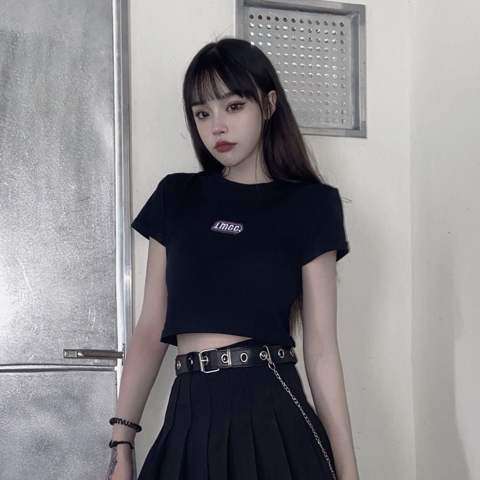[littlecrab] Crop Top LMCC Swag Simple Polos Elegan Hitam Pink Biru Atasan Kaos Crop Polos Bordir Premium Berkualitas High Neck Swaggy Street Korean Style