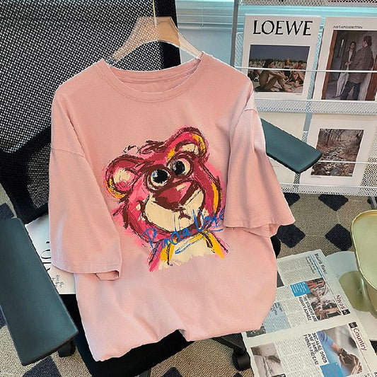 Pekanbaru Kaos Oversize Lotso Graffiti Pattern Pink Putih Abu T-shirt Couple Unisex Sablon Berkualitas Simple Elegan Aesthetic Hand Drawing Beruang Pink Lucu Unik Korean Style