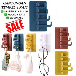 Gantungan Tempel Dinding 4 Kait Lipat Hook Multifungsi
