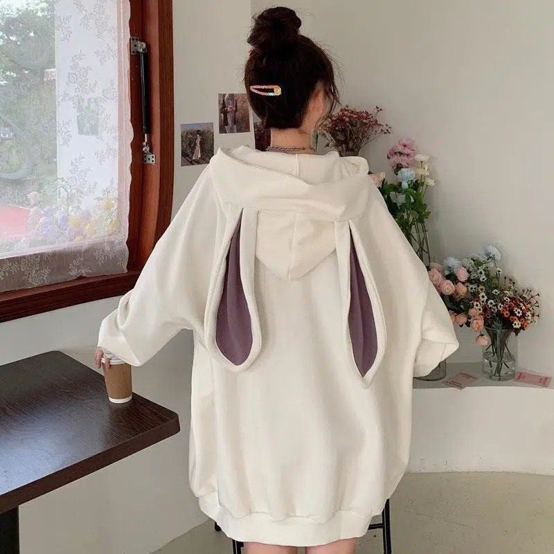 [littlecrab] Hoodie Oversize Telinga Kelinci Panjang Long Rabbit Ears Hoodie Unik Viral Polos Berkualitas Sweater Bertopi Lucu Sweatshirt Couple Unisex Bunny Korean Style