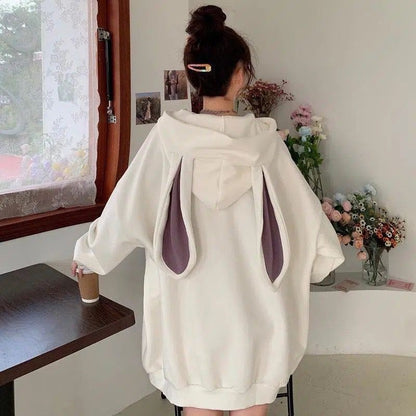 [littlecrab] Hoodie Oversize Telinga Kelinci Panjang Long Rabbit Ears Hoodie Unik Viral Polos Berkualitas Sweater Bertopi Lucu Sweatshirt Couple Unisex Bunny Korean Style