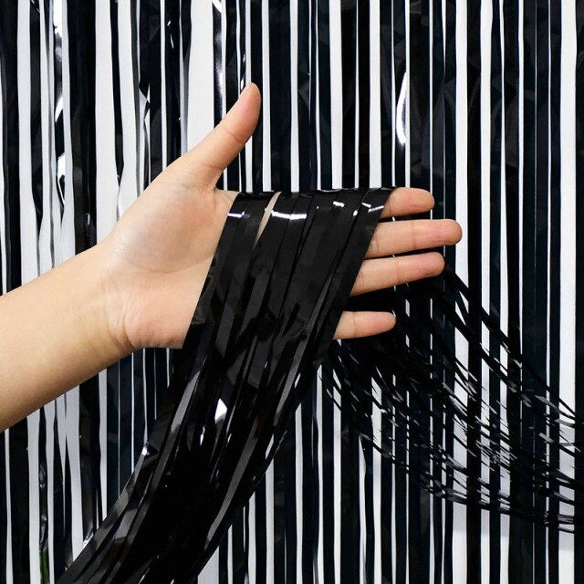 HR- TIRAI PESTA Ulang Tahun Tirai Rumbai Plastik Chrome Foil 100 x 200 Cm Foil Curtain Backdrop Curtain Selinger Metalik Import Murah
