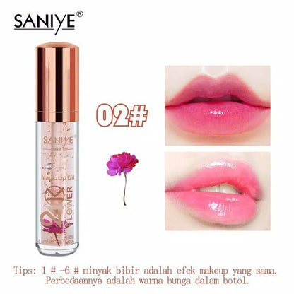 Pekanbaru Saniye 24K Luxury Gold Flower Magic Lip Oil Lip Gloss Pelembab Bibir
