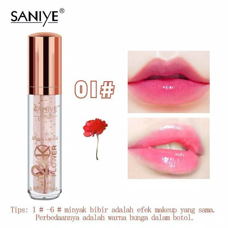 Pekanbaru Saniye 24K Luxury Gold Flower Magic Lip Oil Lip Gloss Pelembab Bibir