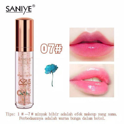Pekanbaru Saniye 24K Luxury Gold Flower Magic Lip Oil Lip Gloss Pelembab Bibir