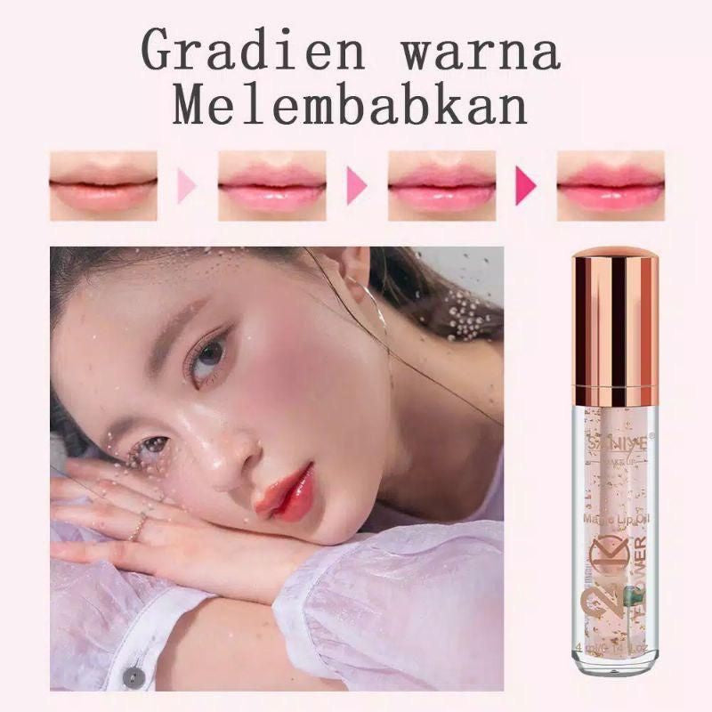 Pekanbaru Saniye 24K Luxury Gold Flower Magic Lip Oil Lip Gloss Pelembab Bibir