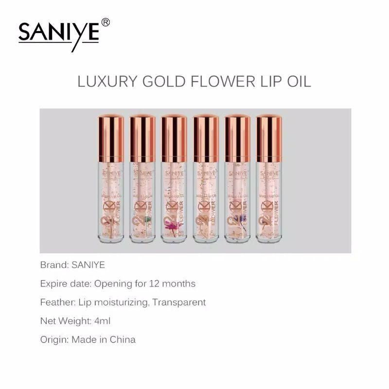 Pekanbaru Saniye 24K Luxury Gold Flower Magic Lip Oil Lip Gloss Pelembab Bibir