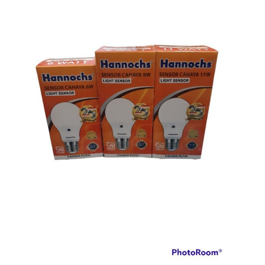 Pekanbaru Lampu Hannochs Lampu Bohlam Hannochs Sensor Cahaya Putih Otomatis 6W, 9W, 11W