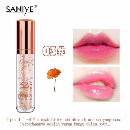 Pekanbaru Saniye 24K Luxury Gold Flower Magic Lip Oil Lip Gloss Pelembab Bibir