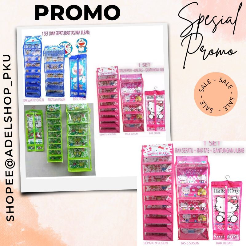 RAK SET GANTUNGAN KARAKTER 3 in 1 / Rak Gantungan 3 in 1 Terdiri Rak Tas Rak Sepatu dan Rak Jilbab