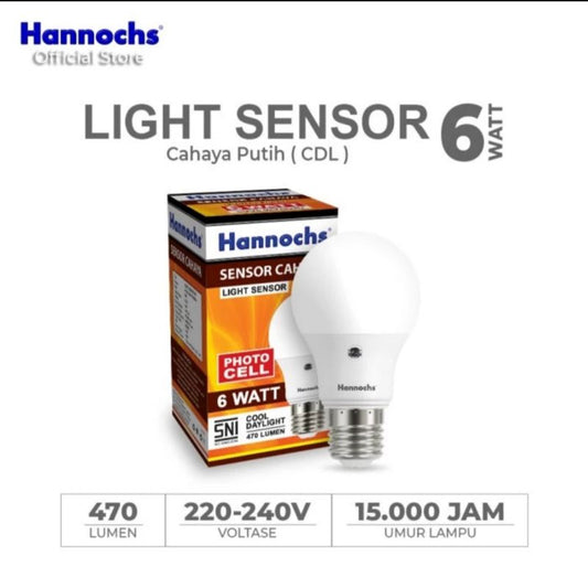 Pekanbaru Lampu Hannochs Lampu Bohlam Hannochs Sensor Cahaya Putih Otomatis 6W, 9W, 11W