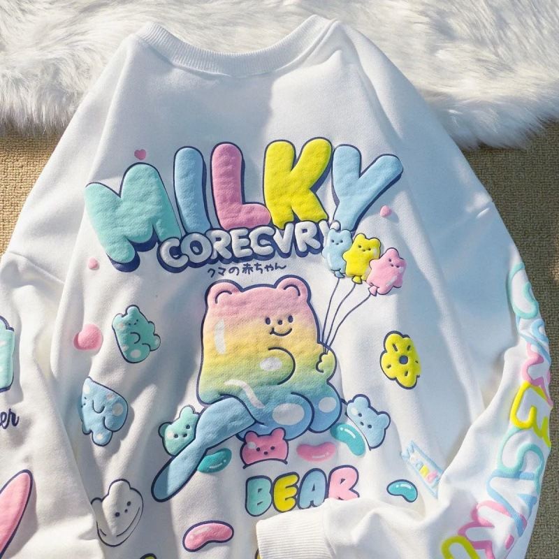 [littlecrab] Sweater Oversize Milky Corecvry Candy Bear Warna Pastel Marsmallow Timbul Hoodie Beruang Balon Warna Warni High Quality Korean Style