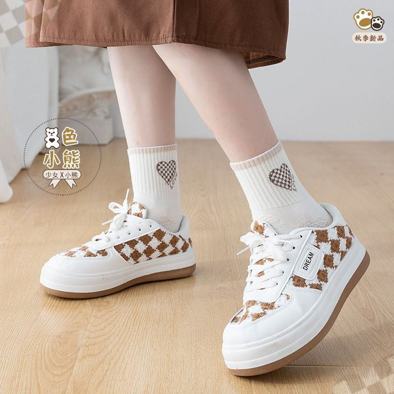 [littlecrab] Kaos Kaki Brown Coklat Motif Beruang Love Smile Bear Chocolate Base Putih Import Sock High Quality Knit Rajut Style Korean Style