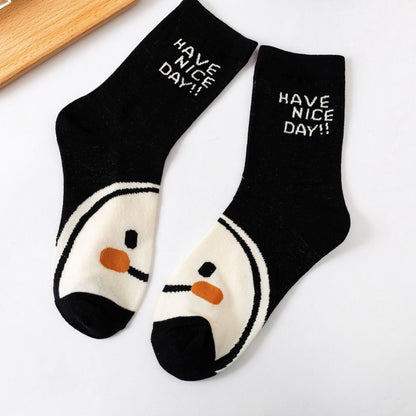 [littlecrab] Kaos Kaki Panjang Hitam Putih Smiley Emoticon Senyum Have A Nice Day Full Cotton Import Sock Stripe Smile Korean Style
