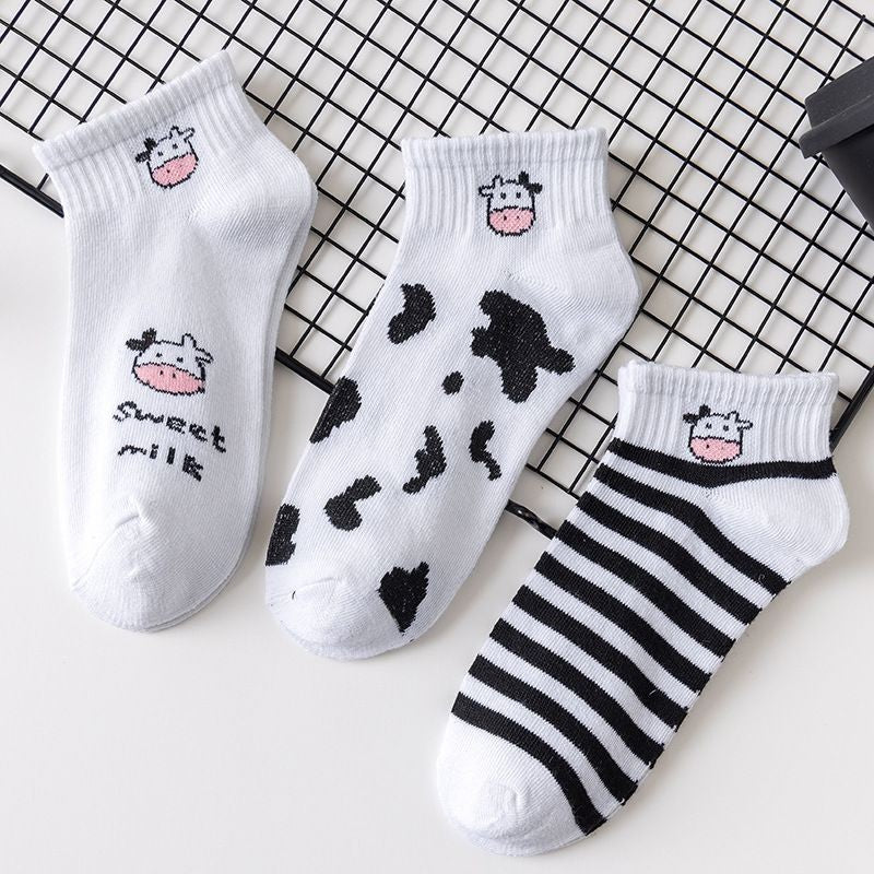 [littlecrab] Kaos Kaki Hitam Putih Motif Sapi Moo Black White Garis Cow Import Sock High Quality Korean Style