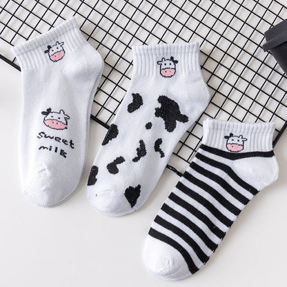 [littlecrab] Kaos Kaki Hitam Putih Motif Sapi Moo Black White Garis Cow Import Sock High Quality Korean Style