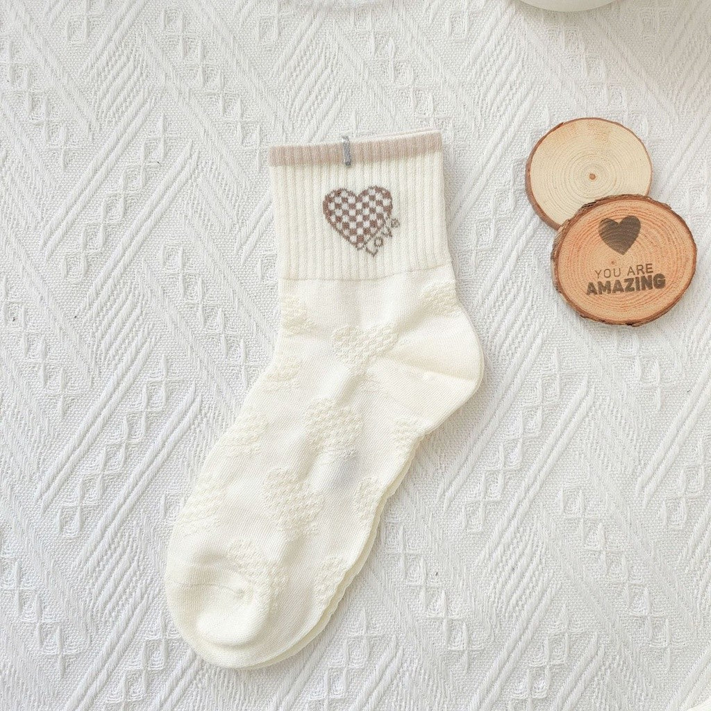 [littlecrab] Kaos Kaki Brown Coklat Motif Beruang Love Smile Bear Chocolate Base Putih Import Sock High Quality Knit Rajut Style Korean Style