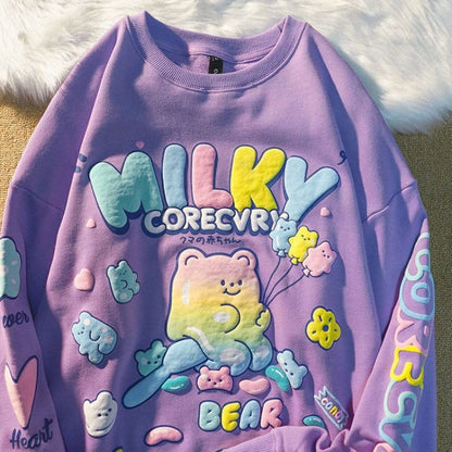 [littlecrab] Sweater Oversize Milky Corecvry Candy Bear Warna Pastel Marsmallow Timbul Hoodie Beruang Balon Warna Warni High Quality Korean Style