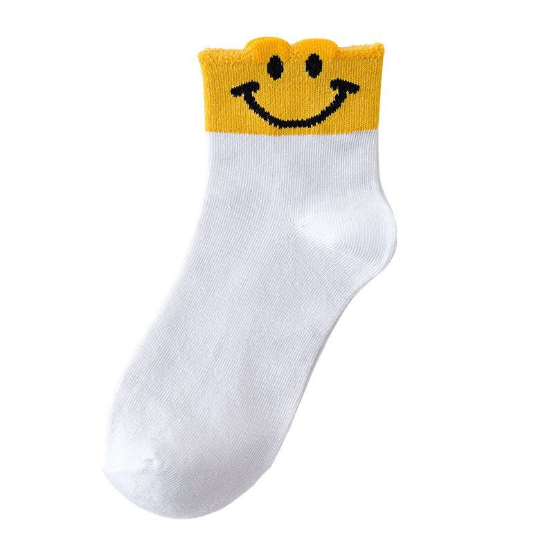 [littlecrab] Kaos Kaki Smile Hitam Putih Kuning Senyum Import Sock Smiley Simple Polos Tebal High Quality Korean Style
