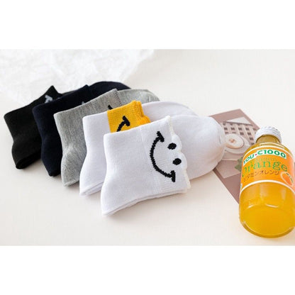 [littlecrab] Kaos Kaki Smile Hitam Putih Kuning Senyum Import Sock Smiley Simple Polos Tebal High Quality Korean Style