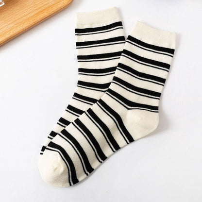 [littlecrab] Kaos Kaki Panjang Hitam Putih Smiley Emoticon Senyum Have A Nice Day Full Cotton Import Sock Stripe Smile Korean Style