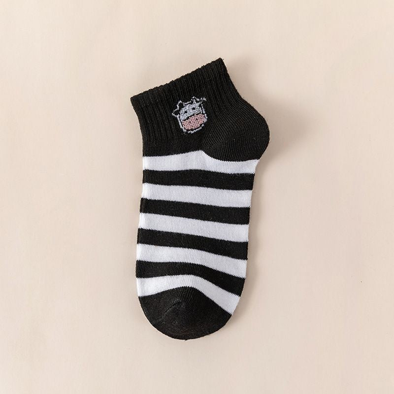 [littlecrab] Kaos Kaki Hitam Putih Motif Sapi Moo Black White Garis Cow Import Sock High Quality Korean Style