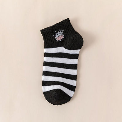 [littlecrab] Kaos Kaki Hitam Putih Motif Sapi Moo Black White Garis Cow Import Sock High Quality Korean Style