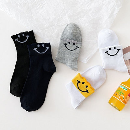 [littlecrab] Kaos Kaki Smile Hitam Putih Kuning Senyum Import Sock Smiley Simple Polos Tebal High Quality Korean Style