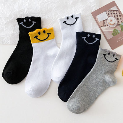 [littlecrab] Kaos Kaki Smile Hitam Putih Kuning Senyum Import Sock Smiley Simple Polos Tebal High Quality Korean Style