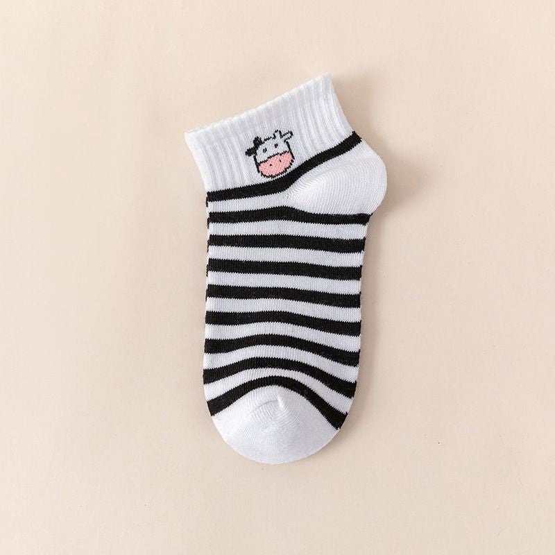 [littlecrab] Kaos Kaki Hitam Putih Motif Sapi Moo Black White Garis Cow Import Sock High Quality Korean Style
