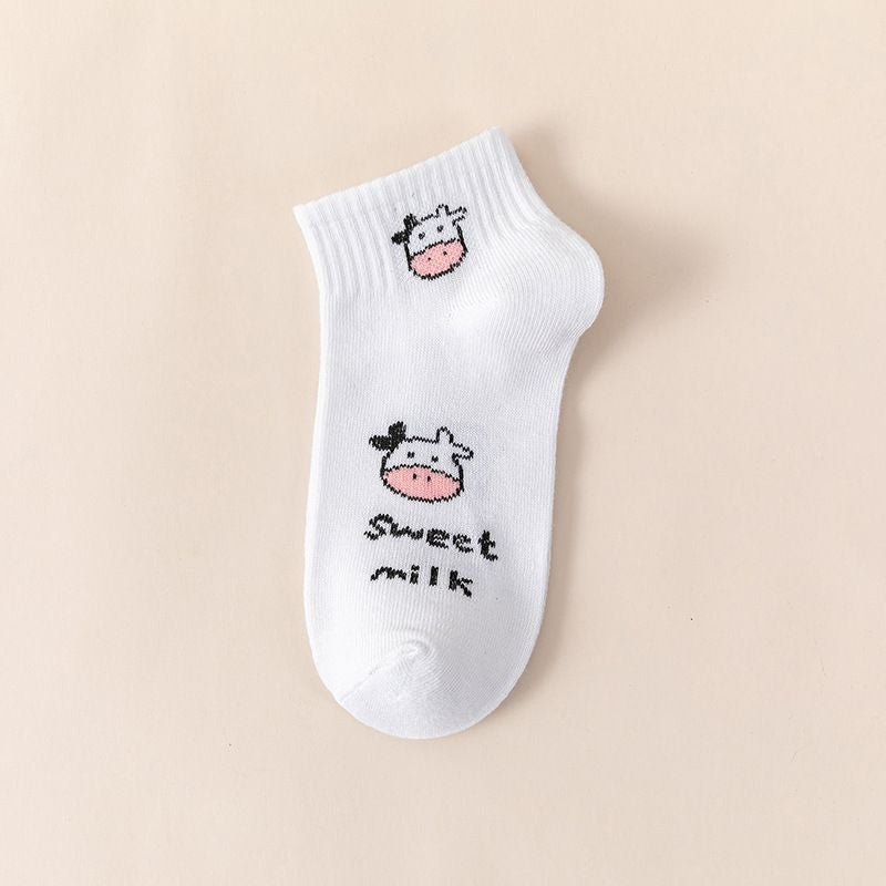 [littlecrab] Kaos Kaki Hitam Putih Motif Sapi Moo Black White Garis Cow Import Sock High Quality Korean Style