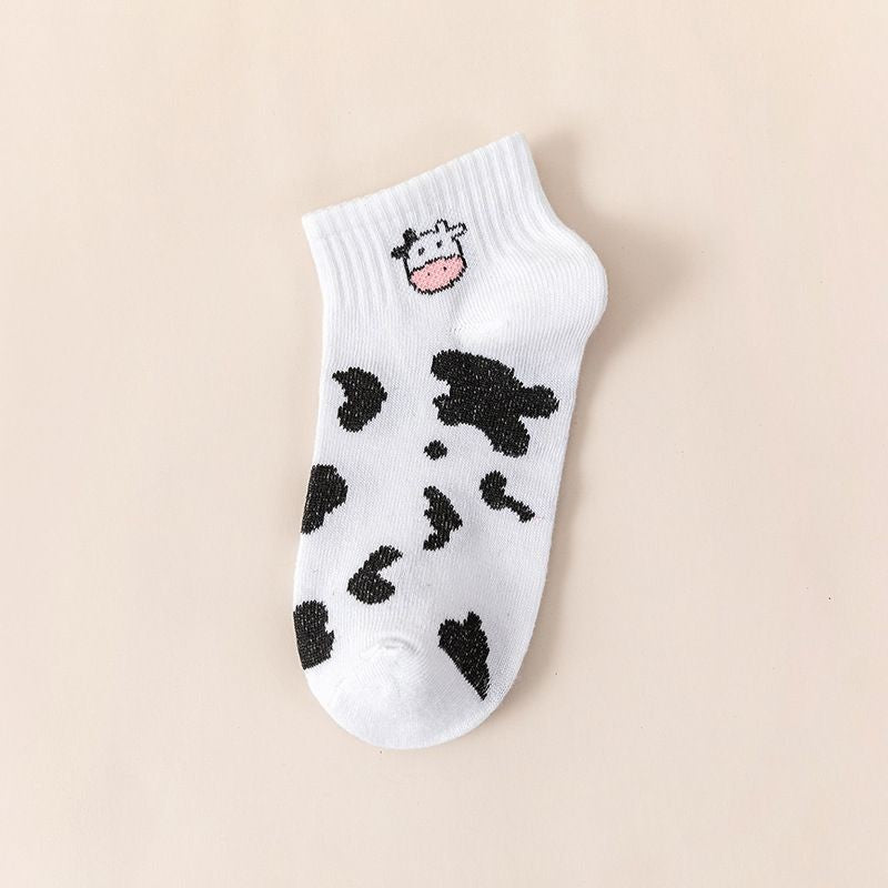 [littlecrab] Kaos Kaki Hitam Putih Motif Sapi Moo Black White Garis Cow Import Sock High Quality Korean Style