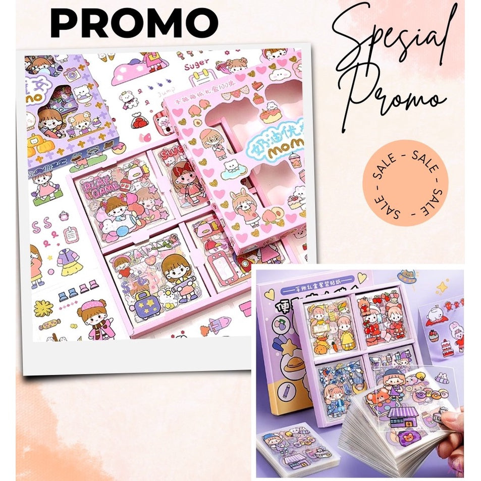 MOMO Stiker 100 Lembar Stiker Motif Kartun Korea Lucu Anti Air Dekorasi Handbook Scrapbook DIY MURAH