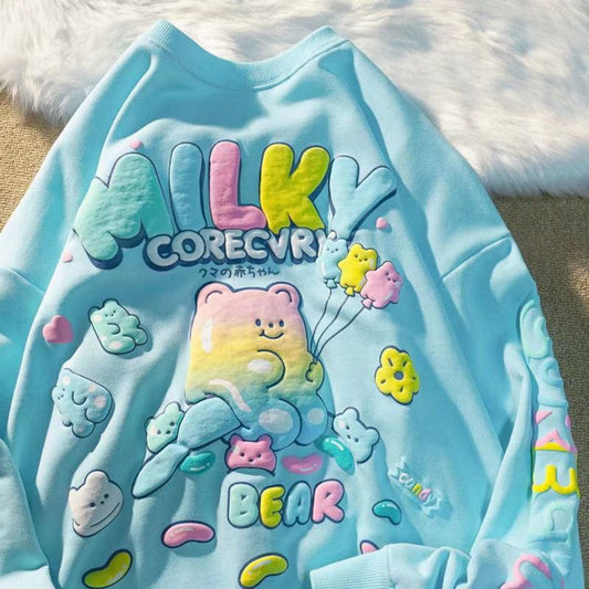 Pekanbaru Sweater Oversize Milky Corecvry Candy Bear Warna Pastel Marsmallow Timbul Hoodie Beruang Balon Warna Warni High Quality Korean Style