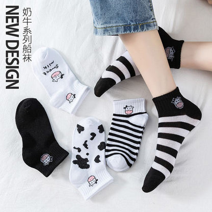 [littlecrab] Kaos Kaki Hitam Putih Motif Sapi Moo Black White Garis Cow Import Sock High Quality Korean Style