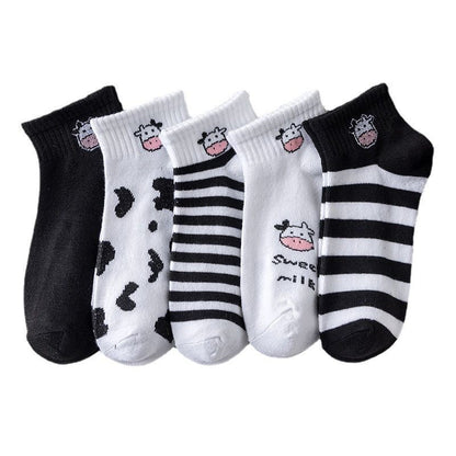 [littlecrab] Kaos Kaki Hitam Putih Motif Sapi Moo Black White Garis Cow Import Sock High Quality Korean Style