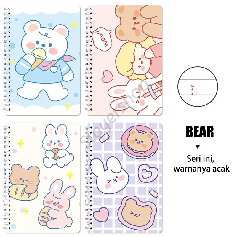 Buku Tulis A5 Spiral Notebook Aesthetic Journal Motif Korea Lucu Garis Diary Planner Scrapbook