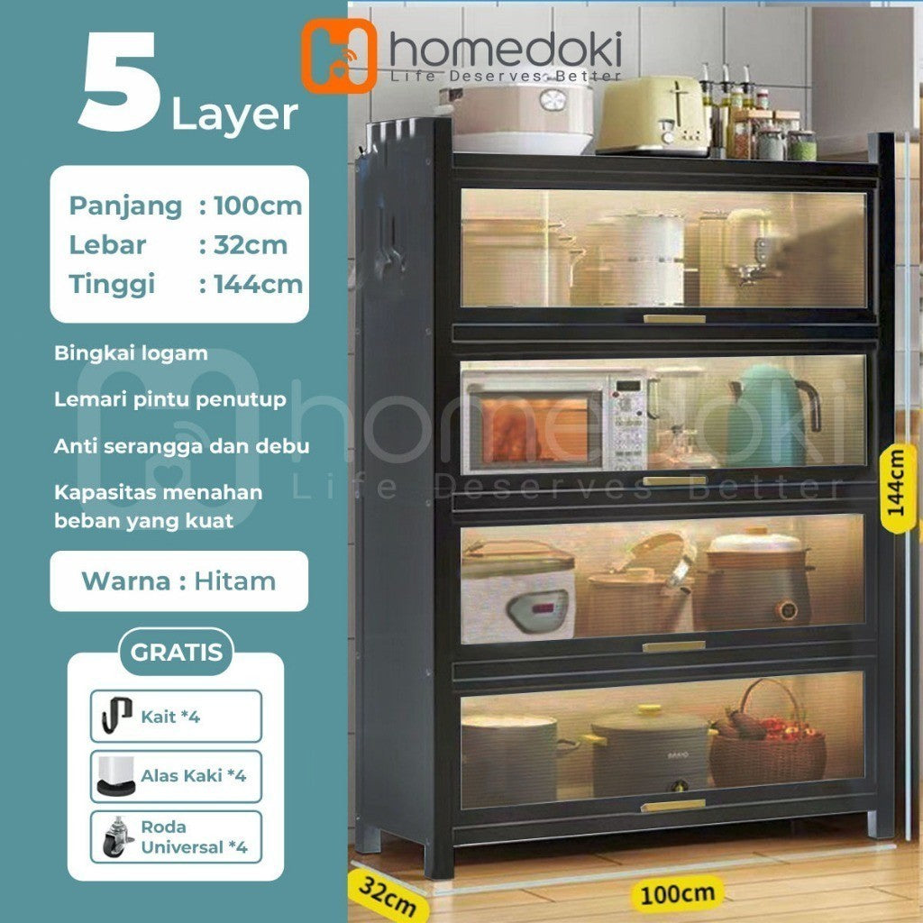 Pekanbaru Homedoki Lemari Dapur Minimalis/Rak Dapur/Lemari Piring/Rak Dapur Serbaguna/Rak Penyimpanan Dapur/Rak Piring Oven Microwave