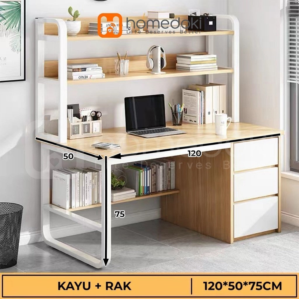 Pekanbaru Homedoki Meja Kantor/Meja Komputer/Meja Kantor Dengan Laci/Meja Kerja Minimalis/120Cm Meja Belajar