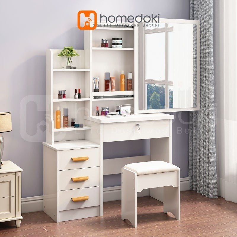 Pekanbaru Homedoki Meja Rias Minimalis/Meja Rias Led/Meja Rias Lampu/Meja Rias Aesthetic/Meja Rias Sliding/Meja Make Up
