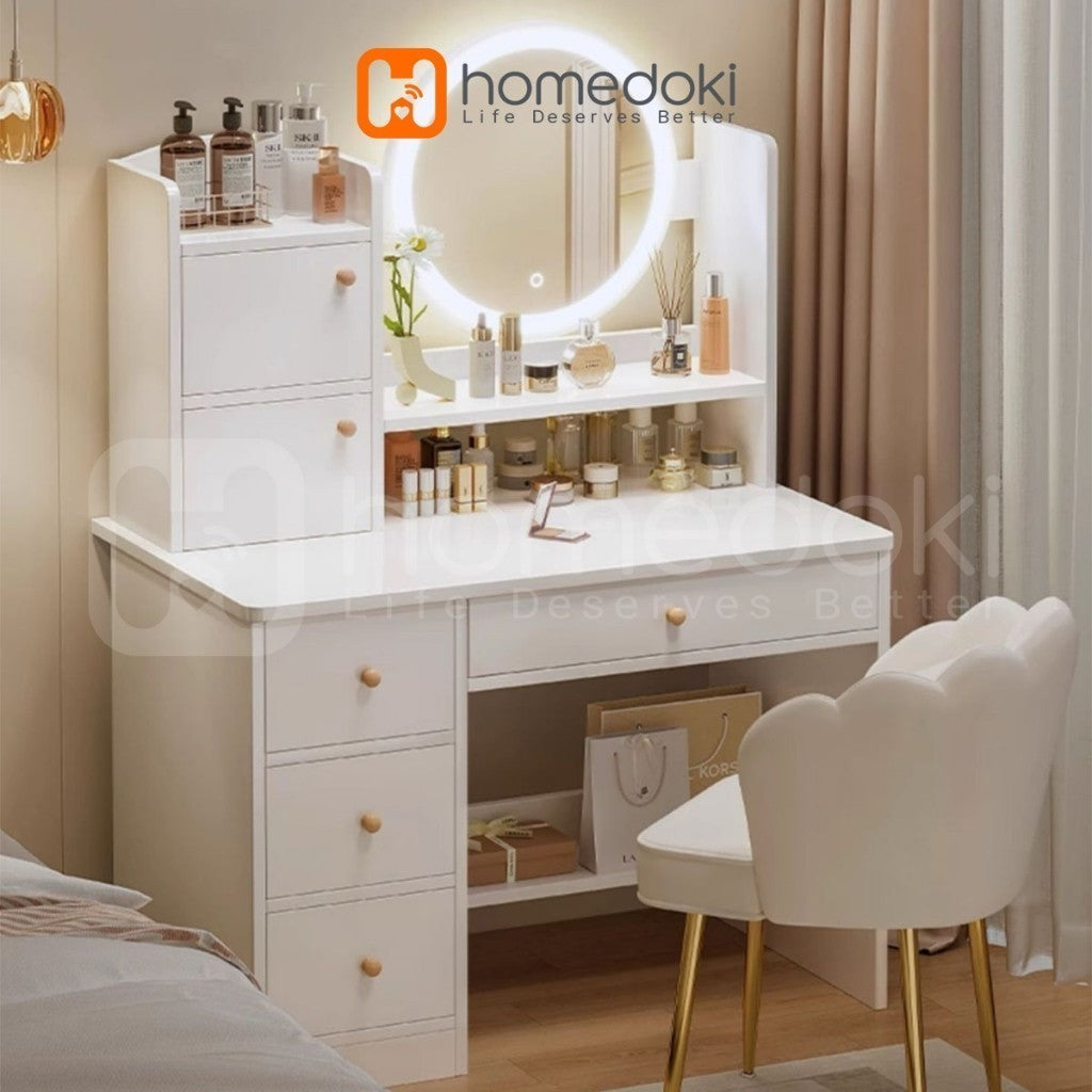 Pekanbaru Homedoki Meja Rias Minimalis/Meja Rias Led/Meja Rias Lampu/Meja Rias Aesthetic/Meja Rias Sliding/Meja Make Up