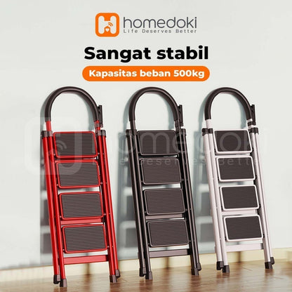 Pekanbaru Homedoki Tangga Rumah Lipat Tangga Besi Lipat 3/4 Step Household Steel Ladder/ Tangga Lipat Aluminium 4 Step Premium Ladder