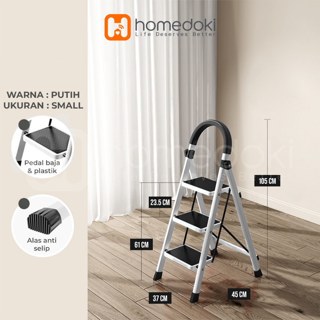 Pekanbaru Homedoki Tangga Rumah Lipat Tangga Besi Lipat 3/4 Step Household Steel Ladder/ Tangga Lipat Aluminium 4 Step Premium Ladder
