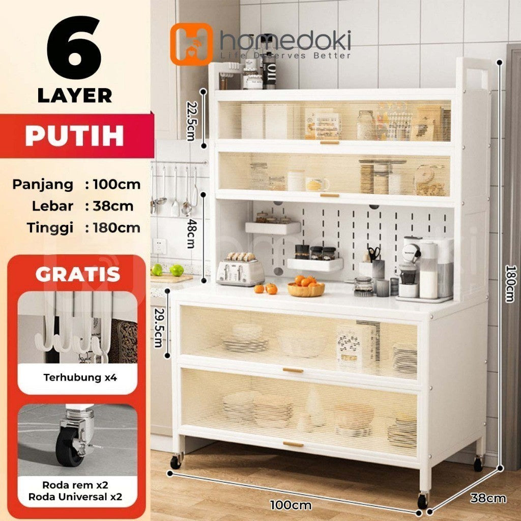 Pekanbaru Homedoki Lemari Dapur Minimalis/Rak Dapur/Lemari Piring/Rak Dapur Serbaguna/Rak Penyimpanan Dapur/Rak Piring Oven Microwave