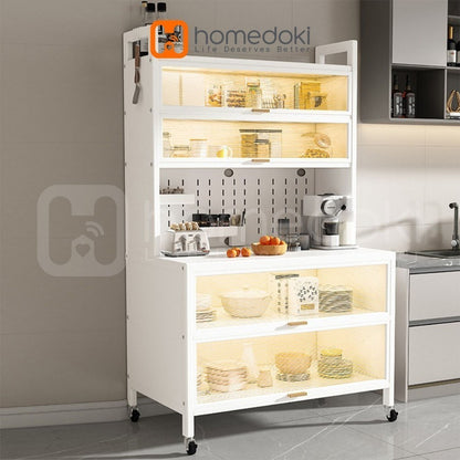 Pekanbaru Homedoki Lemari Dapur Minimalis/Rak Dapur/Lemari Piring/Rak Dapur Serbaguna/Rak Penyimpanan Dapur/Rak Piring Oven Microwave