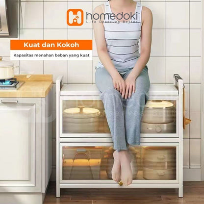Pekanbaru Homedoki Rak Piring Tertutup / Rak Dapur / Lemari Piring/ Rak Susun Serbaguna  / Rak Penyimpanan Multi-Layer Dengan Roda Pintu