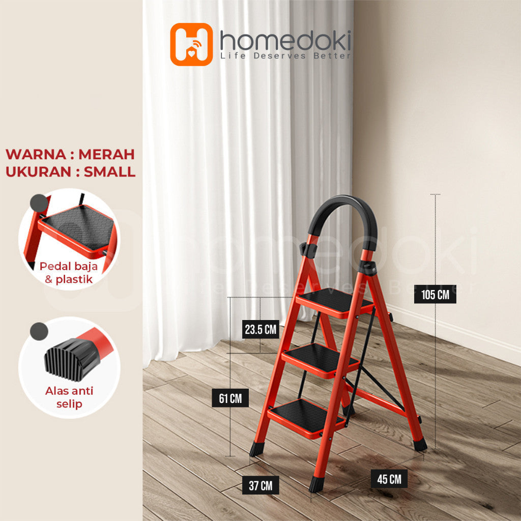 Pekanbaru Homedoki Tangga Rumah Lipat Tangga Besi Lipat 3/4 Step Household Steel Ladder/ Tangga Lipat Aluminium 4 Step Premium Ladder