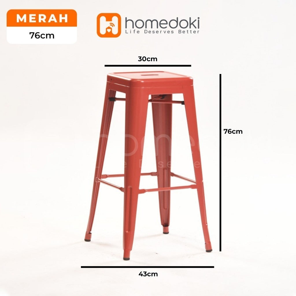 Pekanbaru Homedoki  Kursi Bar Besi/Kursi Makan/ Kursi Persegi Tinggi / Kursi Outdoor