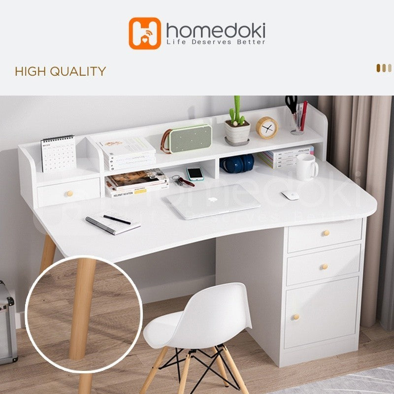 Pekanbaru Homedoki Meja Belajar / Meja Komputer / Meja Kerja Kayu / Meja Kantor / Meja Rias Minimalis/ Dengan Laci Minimalis