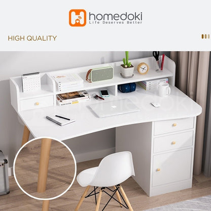 Pekanbaru Homedoki Meja Belajar / Meja Komputer / Meja Kerja Kayu / Meja Kantor / Meja Rias Minimalis/ Dengan Laci Minimalis
